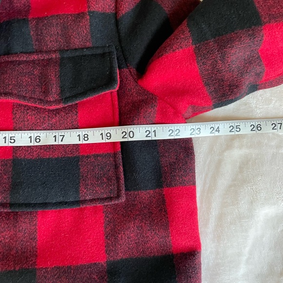 Sold! Plaid Wool Oversized Shirt Jacket Red Buffalo/cream Sherpa - Picture 4 of 16